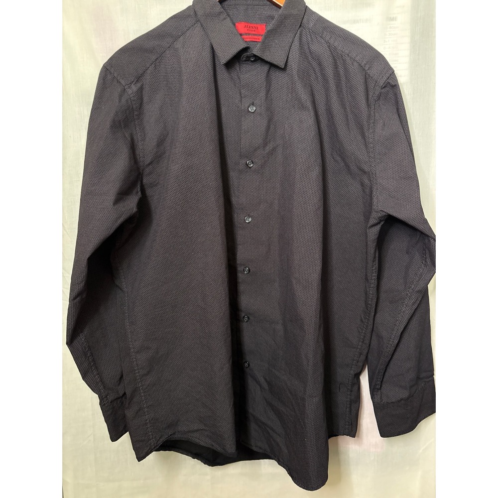 Alfani Fitted Performance Dress Shirt Mens L 16-16.5 32-33 Charcoal Grey Pattern